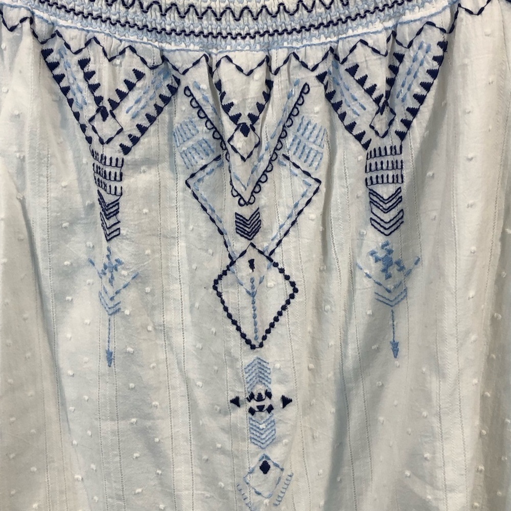Skies Are Blue Boho Southwestern Embroidered Swiss Dot Off Shoulder Eyelet Top - Picture 2 of 7